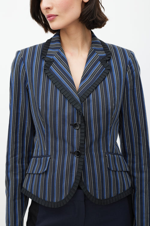 Alexander McQueen Navy & White Striped Ruffled Blazer