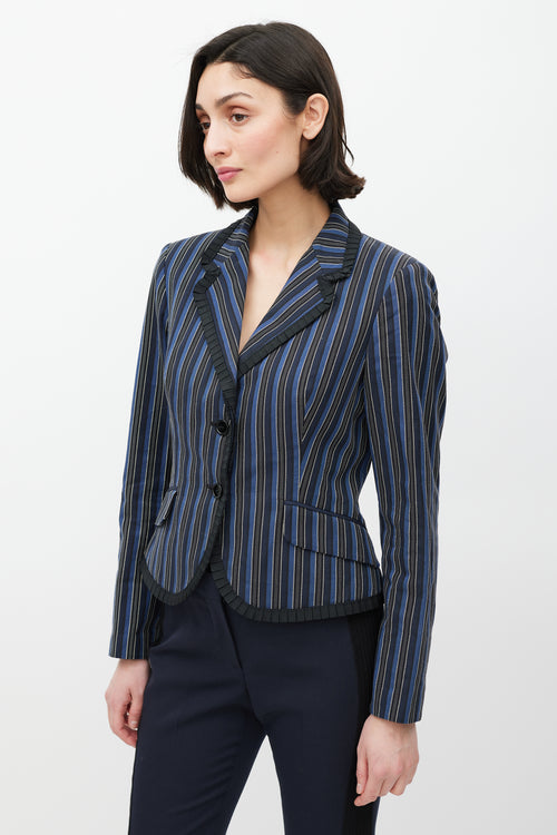 Alexander McQueen Navy & White Striped Ruffled Blazer