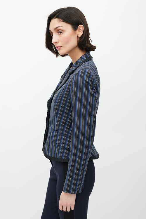 Alexander McQueen Navy & White Striped Ruffled Blazer