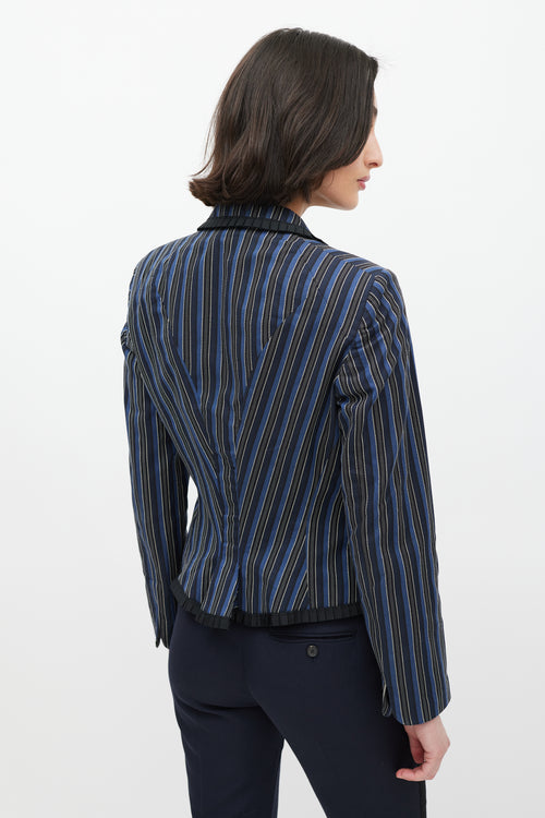 Alexander McQueen Navy & White Striped Ruffled Blazer