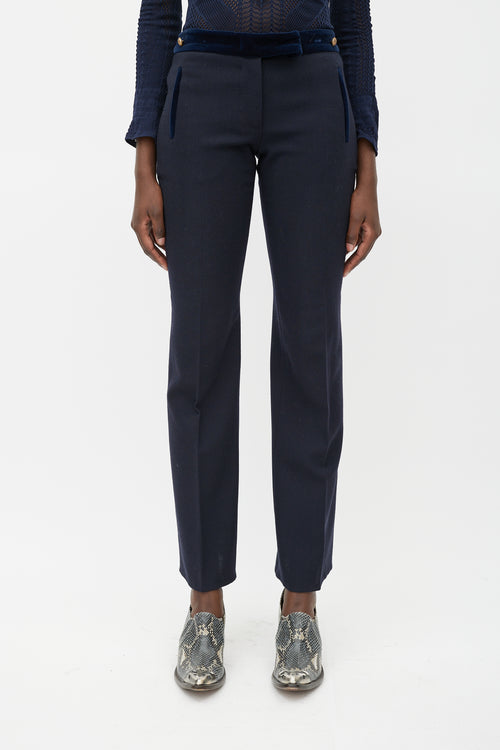 Alexander McQueen Navy & Gold Wool Straight Leg Trouser