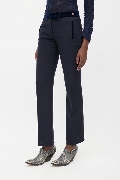 Alexander McQueen Navy & Gold Wool Straight Leg Trouser