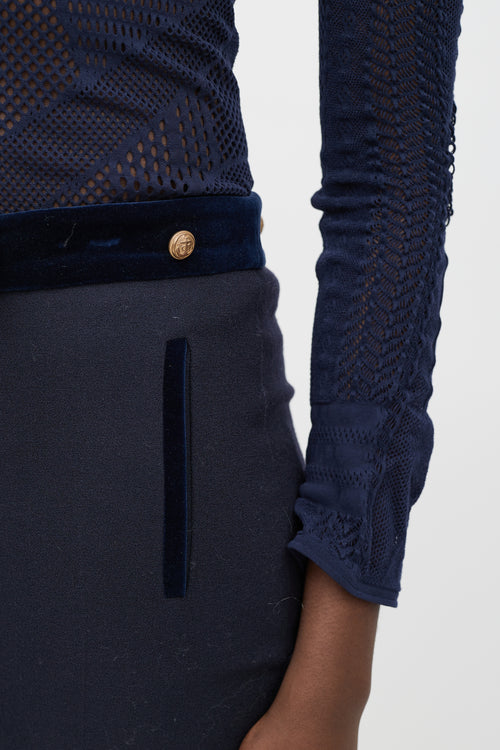 Alexander McQueen Navy & Gold Wool Straight Leg Trouser