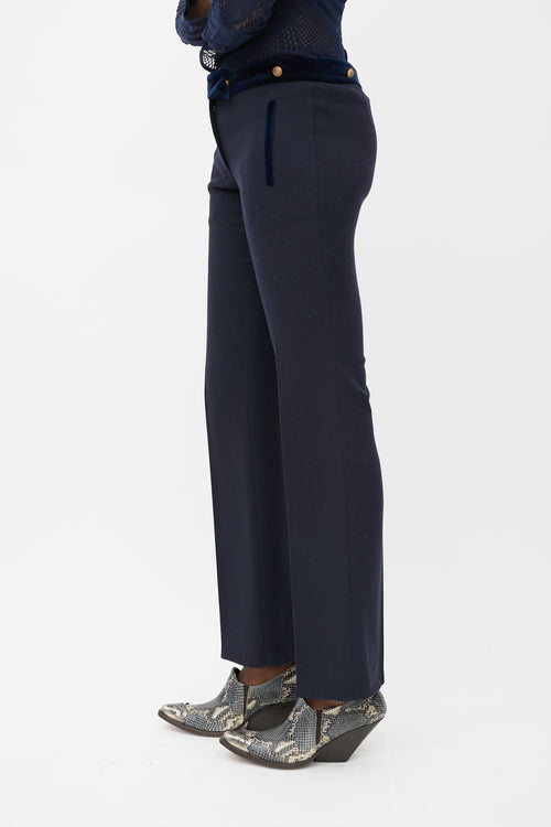 Alexander McQueen Navy & Gold Wool Straight Leg Trouser