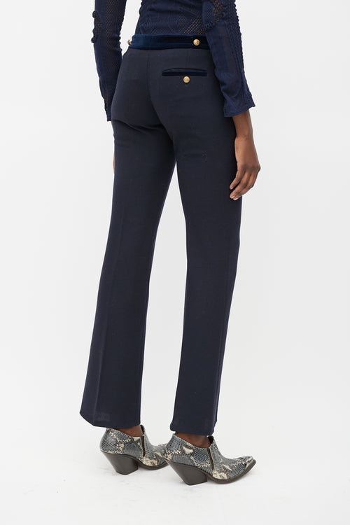 Alexander McQueen Navy & Gold Wool Straight Leg Trouser