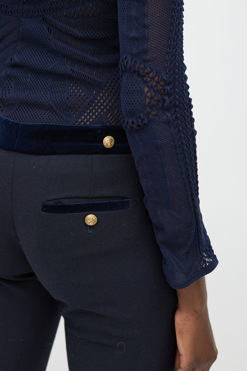 Alexander McQueen Navy & Gold Wool Straight Leg Trouser