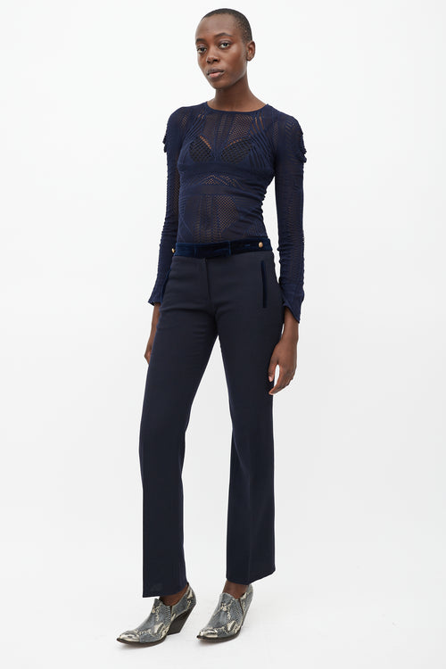 Alexander McQueen Navy & Gold Wool Straight Leg Trouser