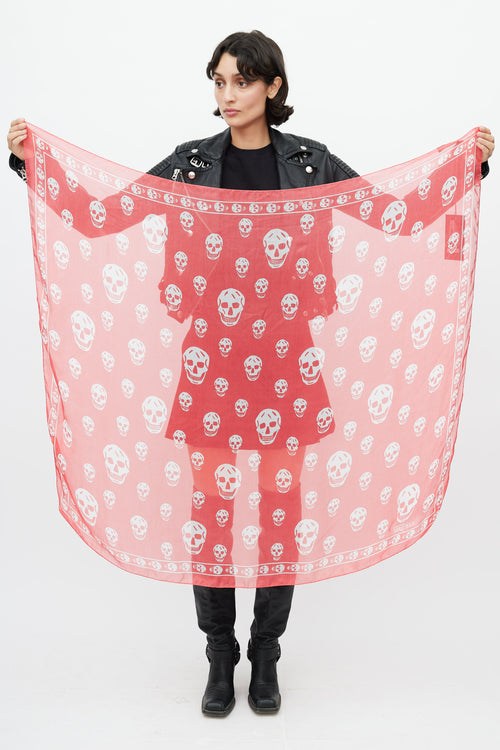 Alexander McQueen Pink & White Classic Skull Scarf