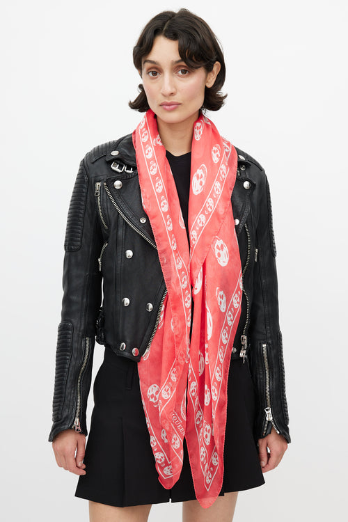 Alexander McQueen Pink & White Classic Skull Scarf