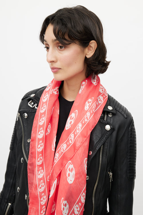 Alexander McQueen Pink & White Classic Skull Scarf
