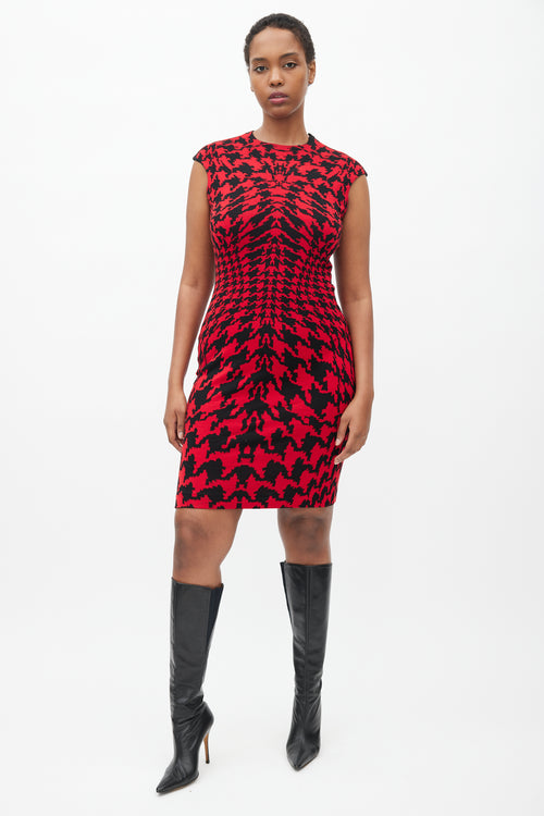Alexander McQueen Red & Black Houndstooth Dress