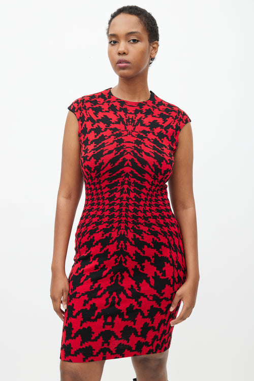 Alexander McQueen Red & Black Houndstooth Dress