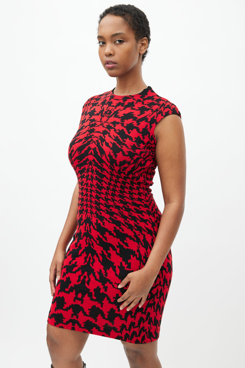 Alexander McQueen Red & Black Houndstooth Dress