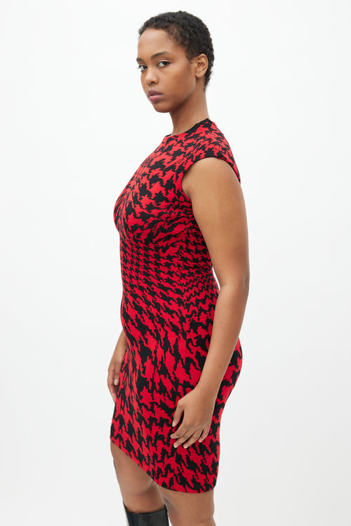 Alexander McQueen Red & Black Houndstooth Dress