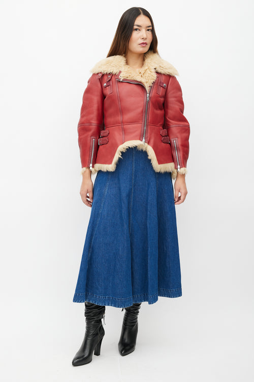 Alexander McQueen Red Leather & Shearling Biker Jacket