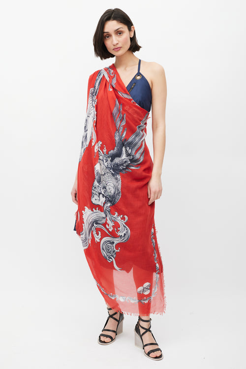 Alexander McQueen Red & White Skull Print Scarf