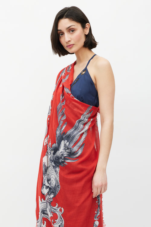 Alexander McQueen Red & White Skull Print Scarf