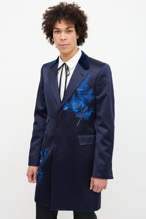 Alexander McQueen Satin Floral Embroidered Blazer