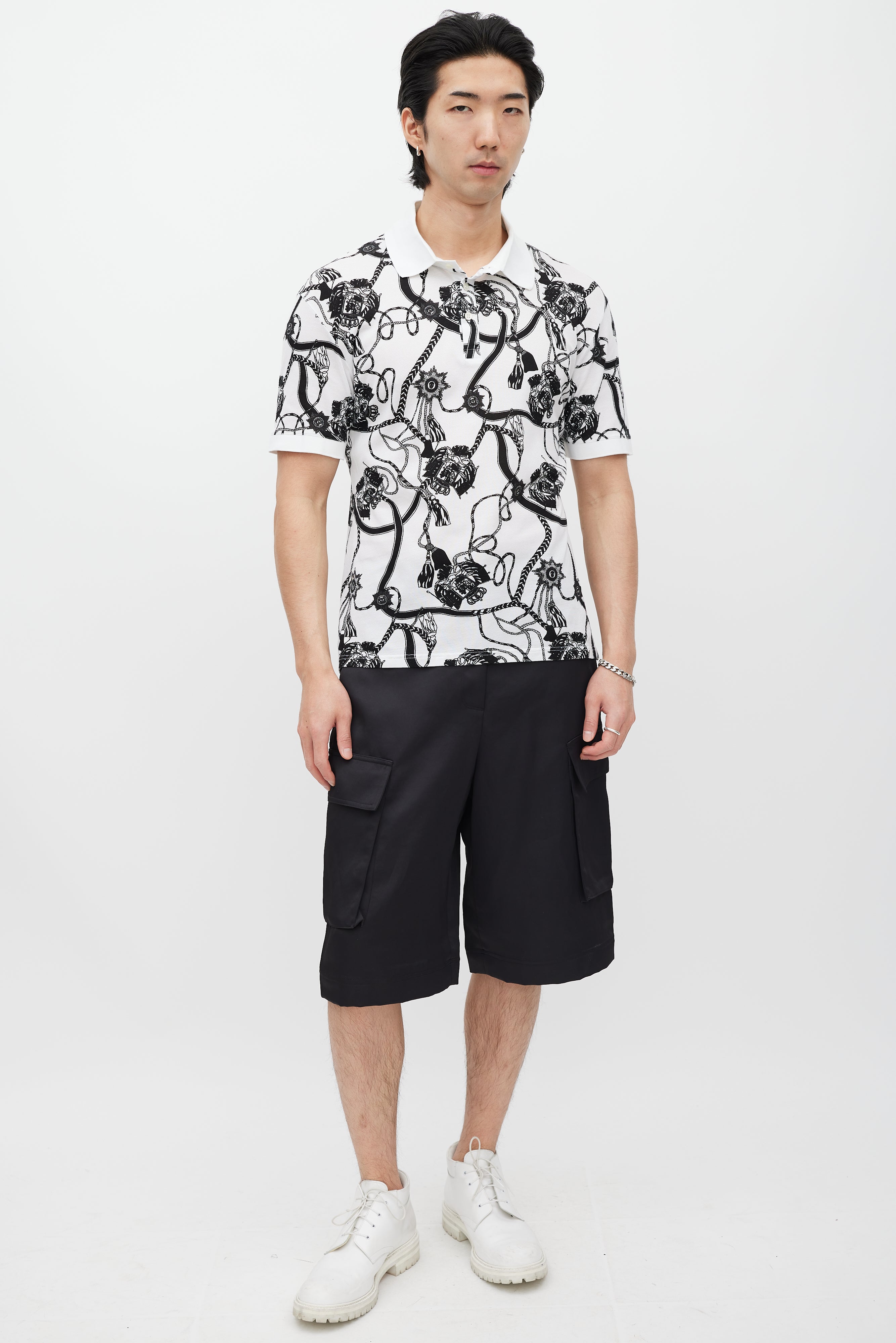 Alexander McQueen White & Black Rope Print Polo