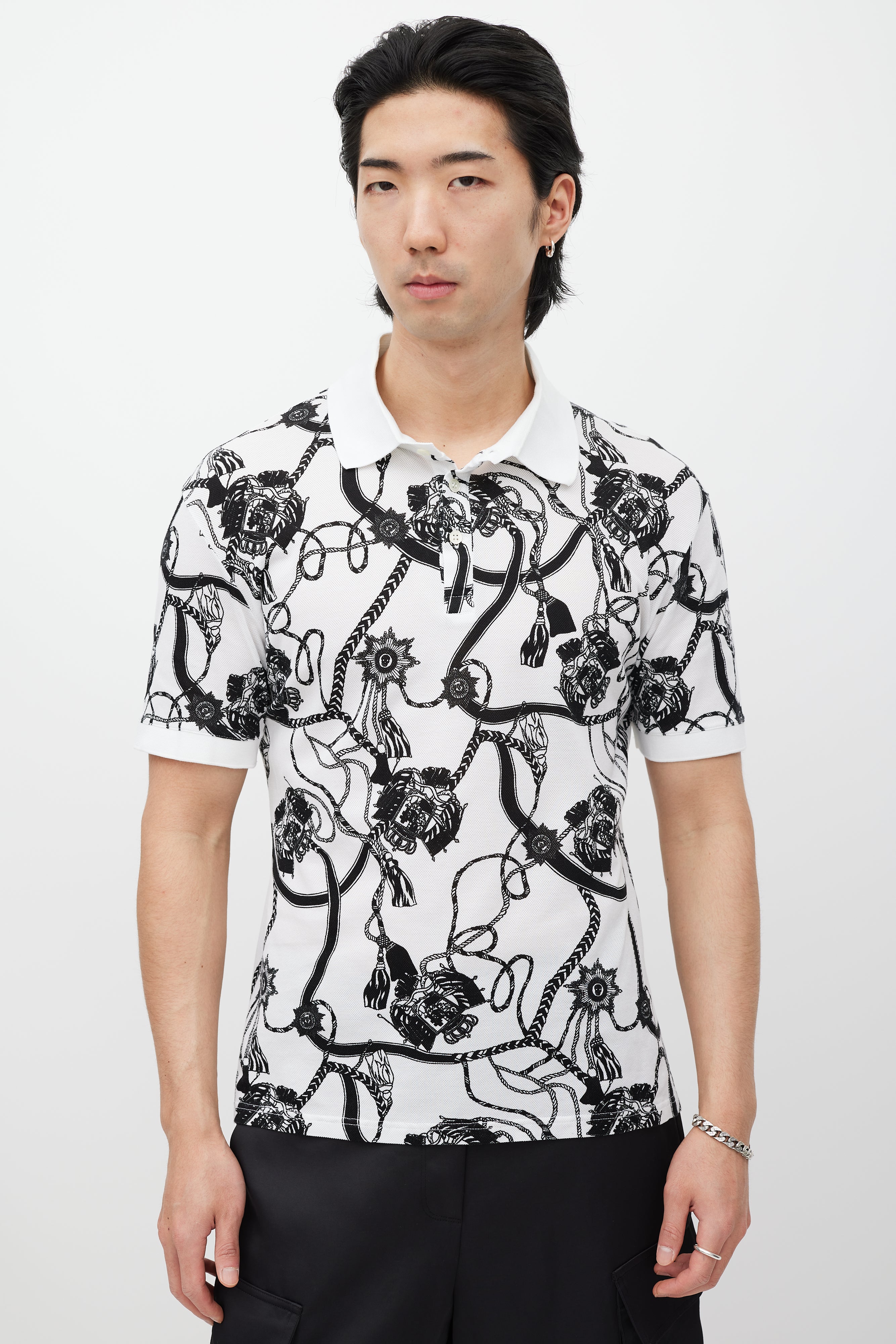 Alexander McQueen White & Black Rope Print Polo