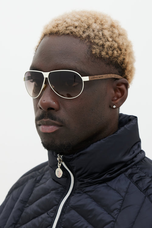 Alexander McQueen White & Brown AMQ4049 Aviator Sunglasses