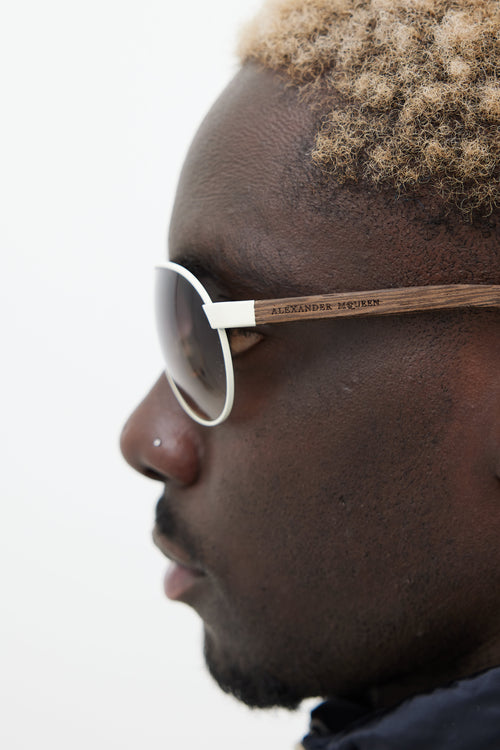 Alexander McQueen White & Brown AMQ4049 Aviator Sunglasses