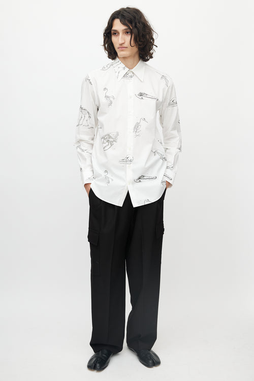 Alexander McQueen White & Grey Fossil Print Button Up Shirt