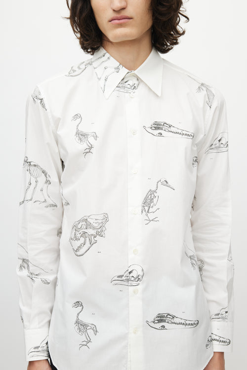 Alexander McQueen White & Grey Fossil Print Button Up Shirt