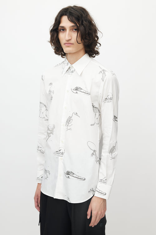 Alexander McQueen White & Grey Fossil Print Button Up Shirt