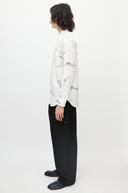 Alexander McQueen White & Grey Fossil Print Button Up Shirt