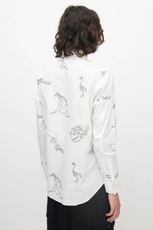 Alexander McQueen White & Grey Fossil Print Button Up Shirt