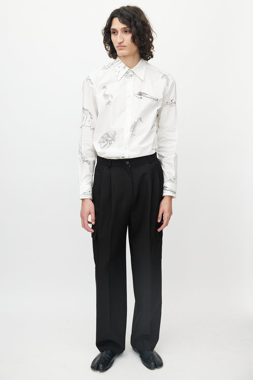 Alexander McQueen White & Grey Fossil Print Button Up Shirt