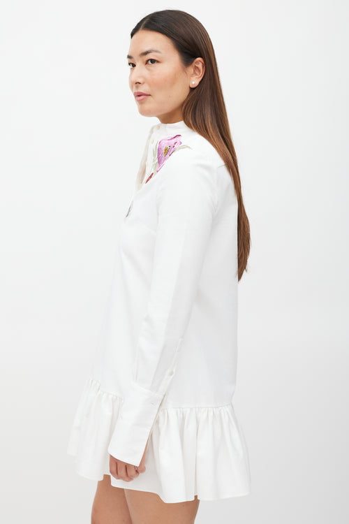 Alexander McQueen White & Multicolour Floral Embroidered Dress