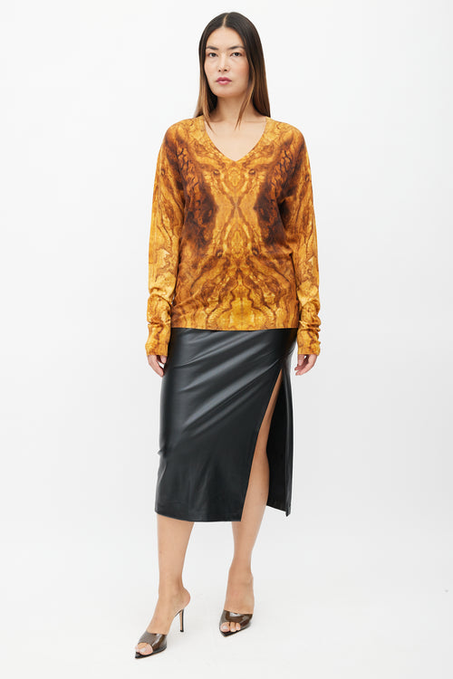 Alexander McQueen Yellow & Brown Print V-Neck Sweater