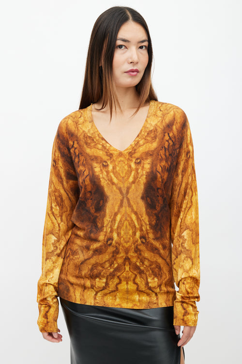 Alexander McQueen Yellow & Brown Print V-Neck Sweater