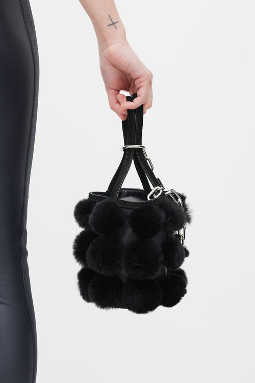 Alexander Wang Black Leather & Fur Roxy Bucket Bag