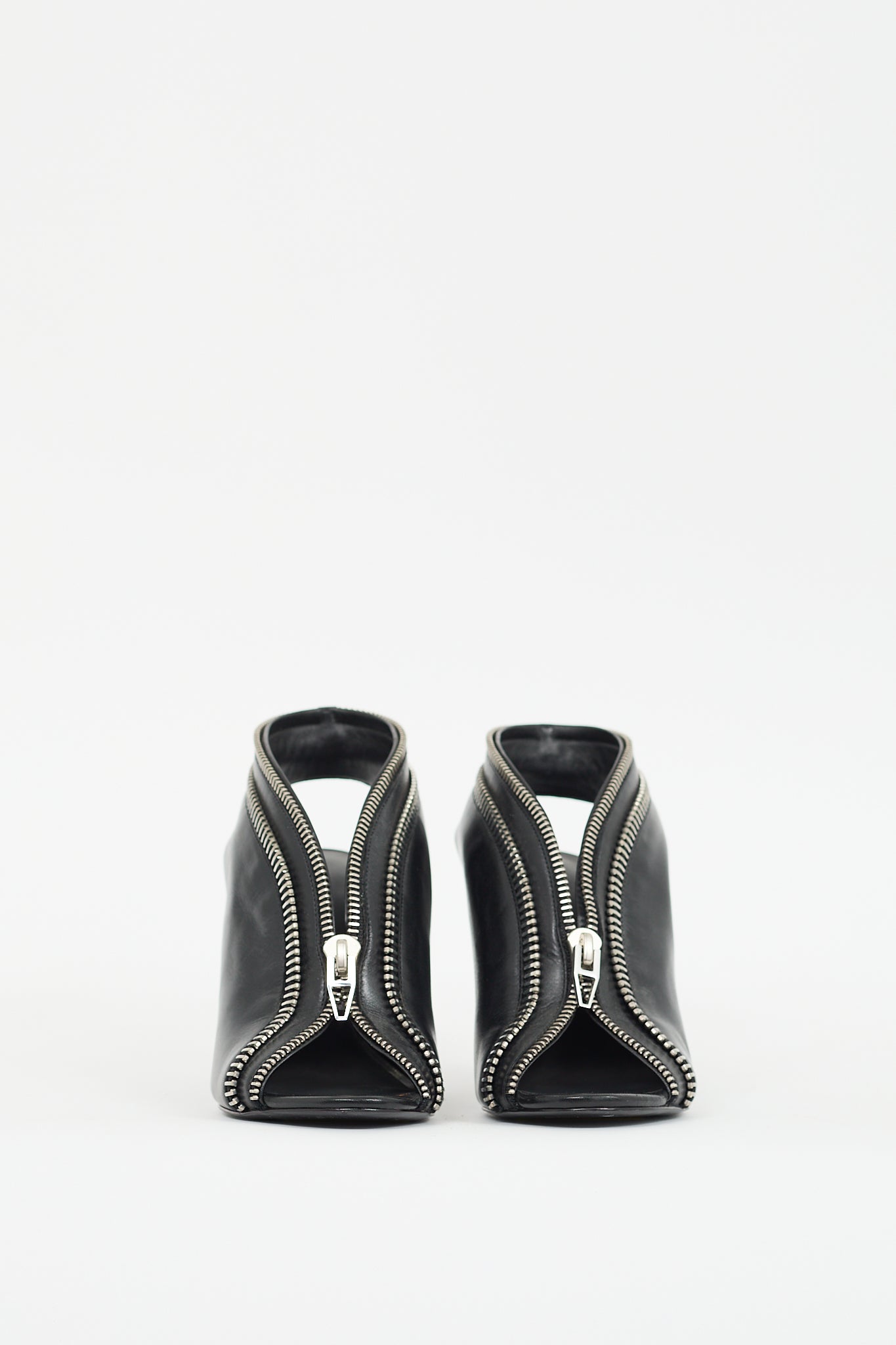 Alexander Wang Black & Silver Leather Zippered Heels