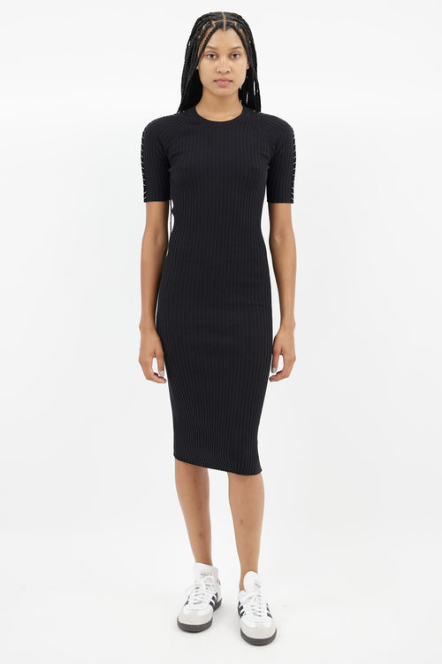 Alexander Wang Black & Silver Ring Ribbed  Dress