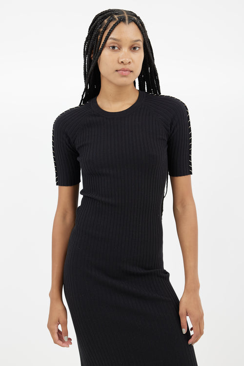 Alexander Wang Black & Silver Ring Ribbed  Dress