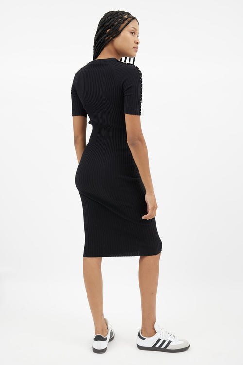 Alexander Wang Black & Silver Ring Ribbed  Dress
