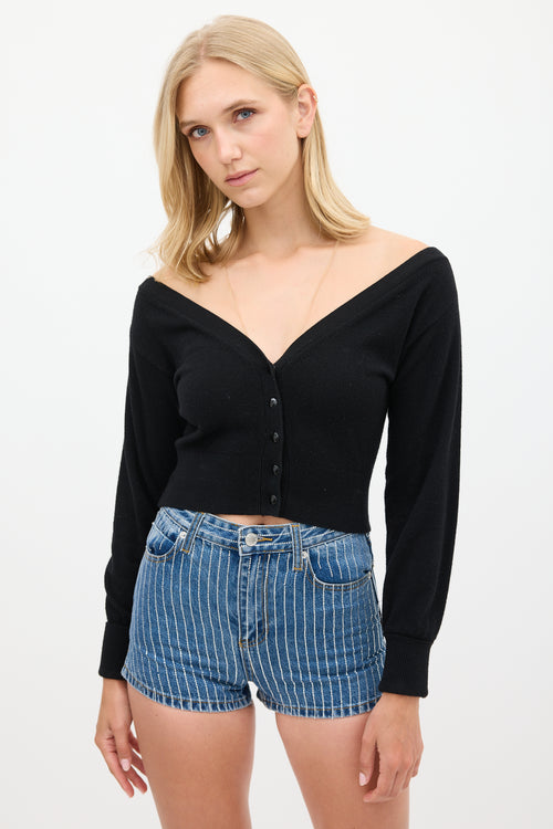 Alexander Wang Black Wool & Beige Mesh Cropped Cardigan