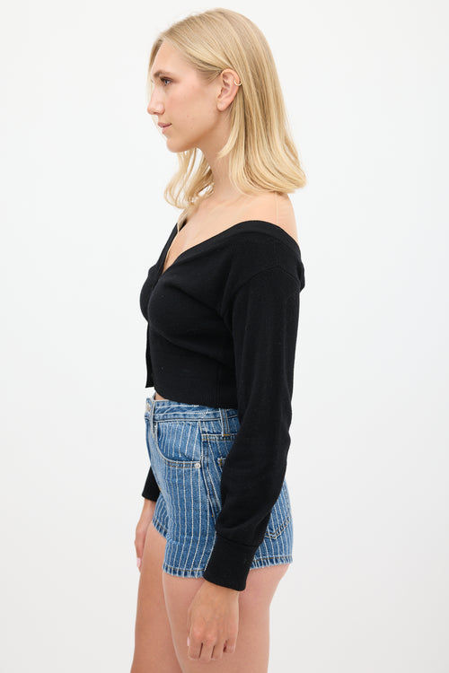 Alexander Wang Black Wool & Beige Mesh Cropped Cardigan
