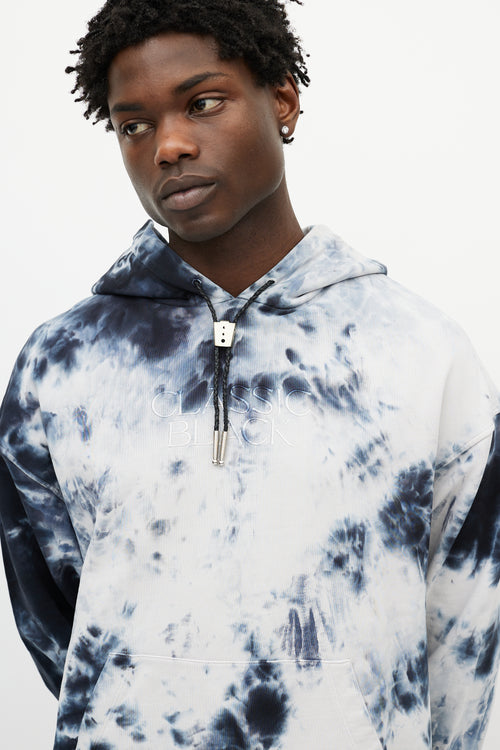 Alexander Wang Blue & White Tie Dye Classic Black Hoodie