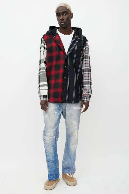 Alexander Wang Grey & Multicolour Wool Plaid Hooded Shirt