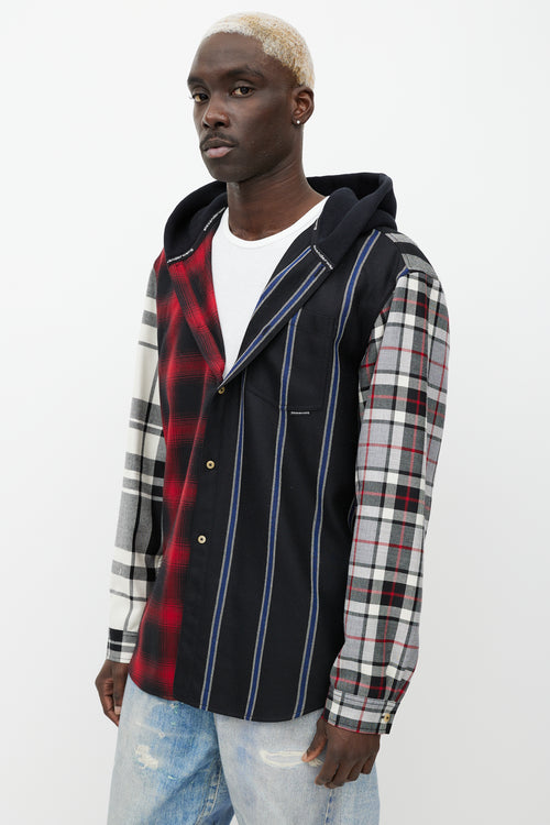 Alexander Wang Grey & Multicolour Wool Plaid Hooded Shirt