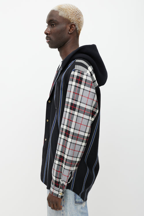 Alexander Wang Grey & Multicolour Wool Plaid Hooded Shirt