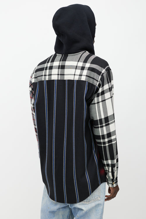 Alexander Wang Grey & Multicolour Wool Plaid Hooded Shirt