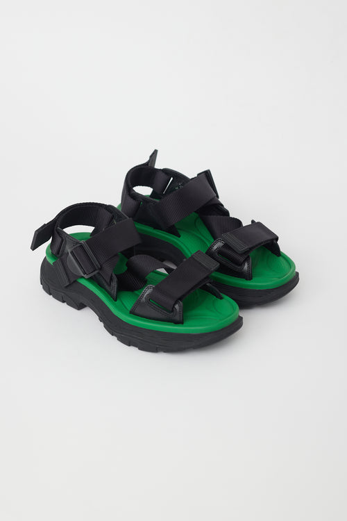 Alexander McQueen Black & Green Tread Platform Sandal
