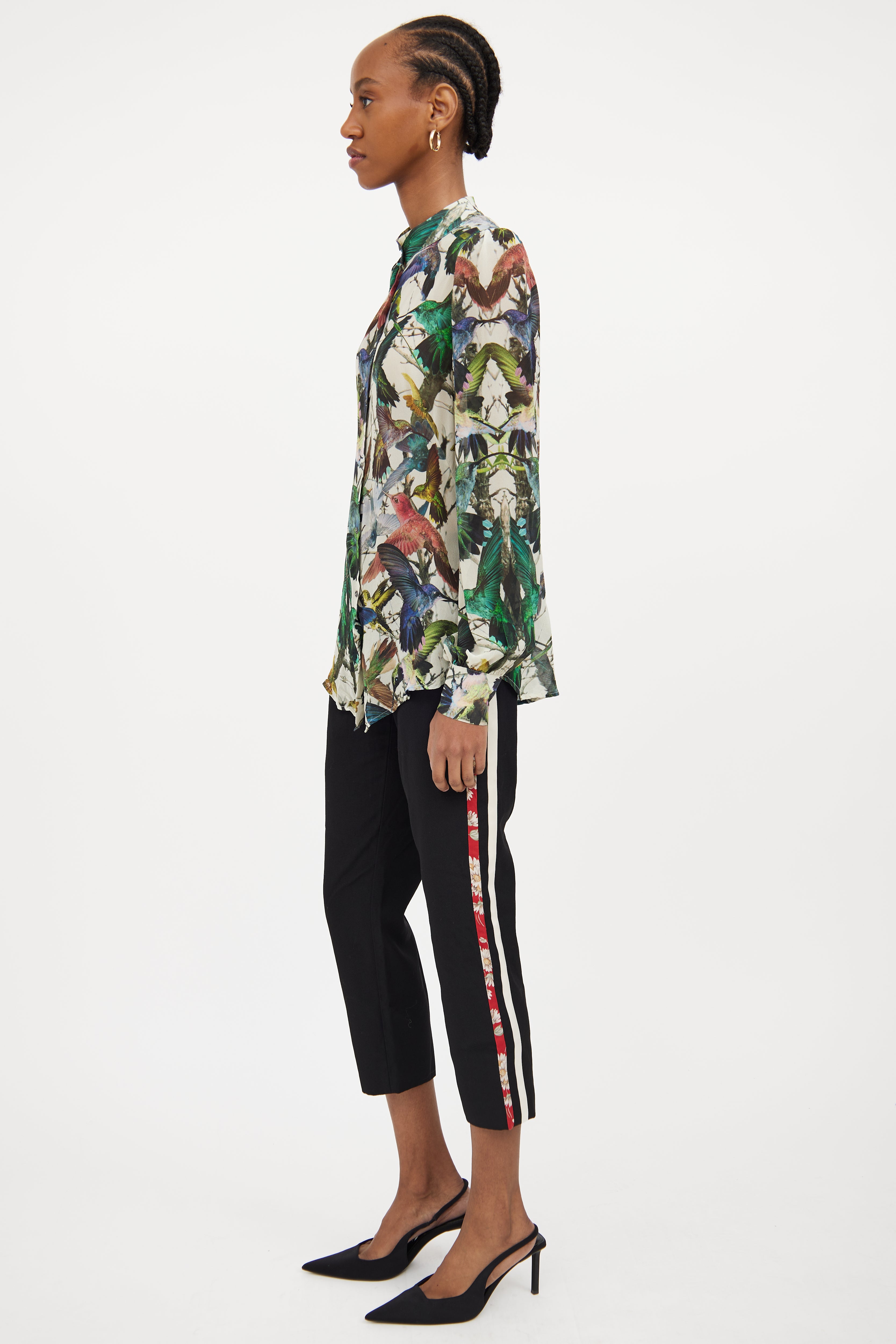 Cream & Multicolour Silk Patterned Shirt