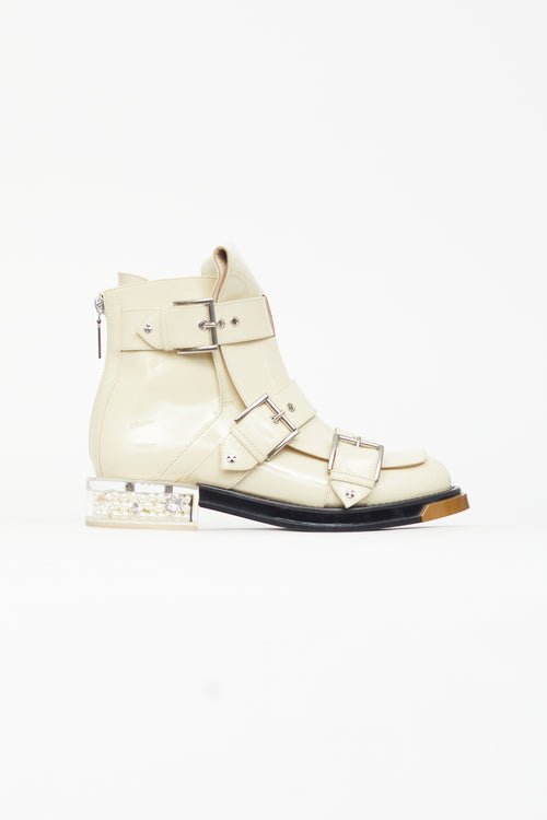 Alexander McQueen Spring 2018 Cream Patent & Pearl Combat Boot